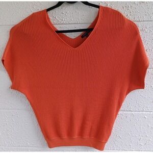 Lafayette 148 New York Orange Ribbed V-Neck Dolman Sleeve Knit Top Size S